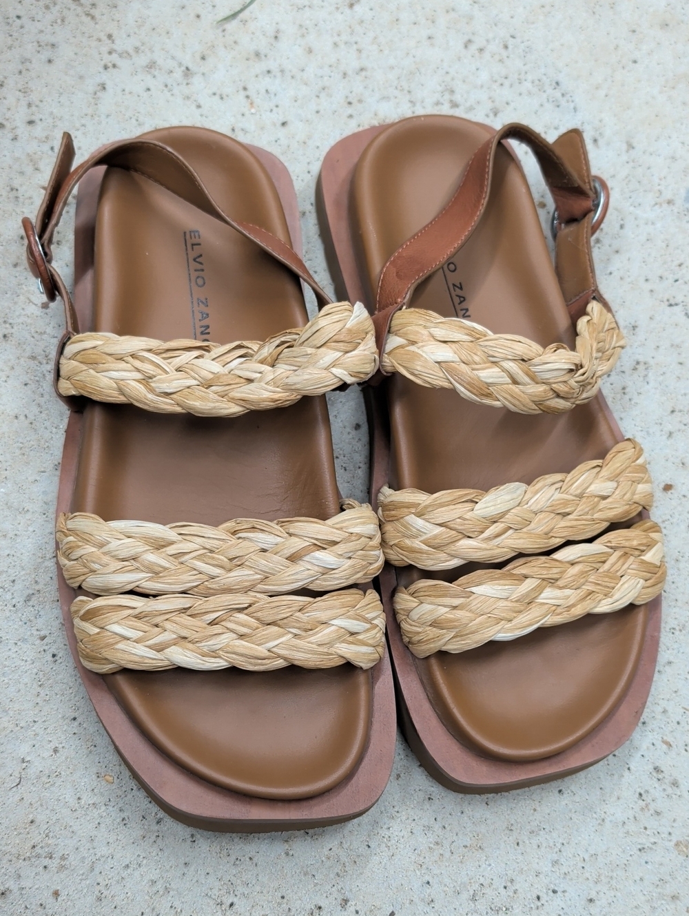 Elvio Zanon Raffia Platform Women’s Braided Strap Sandals in Brown and Natural
